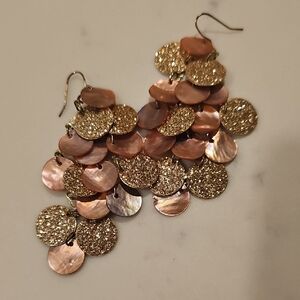 Gold and Rose Shell Disc Dangle Earrings - Women Jewelry